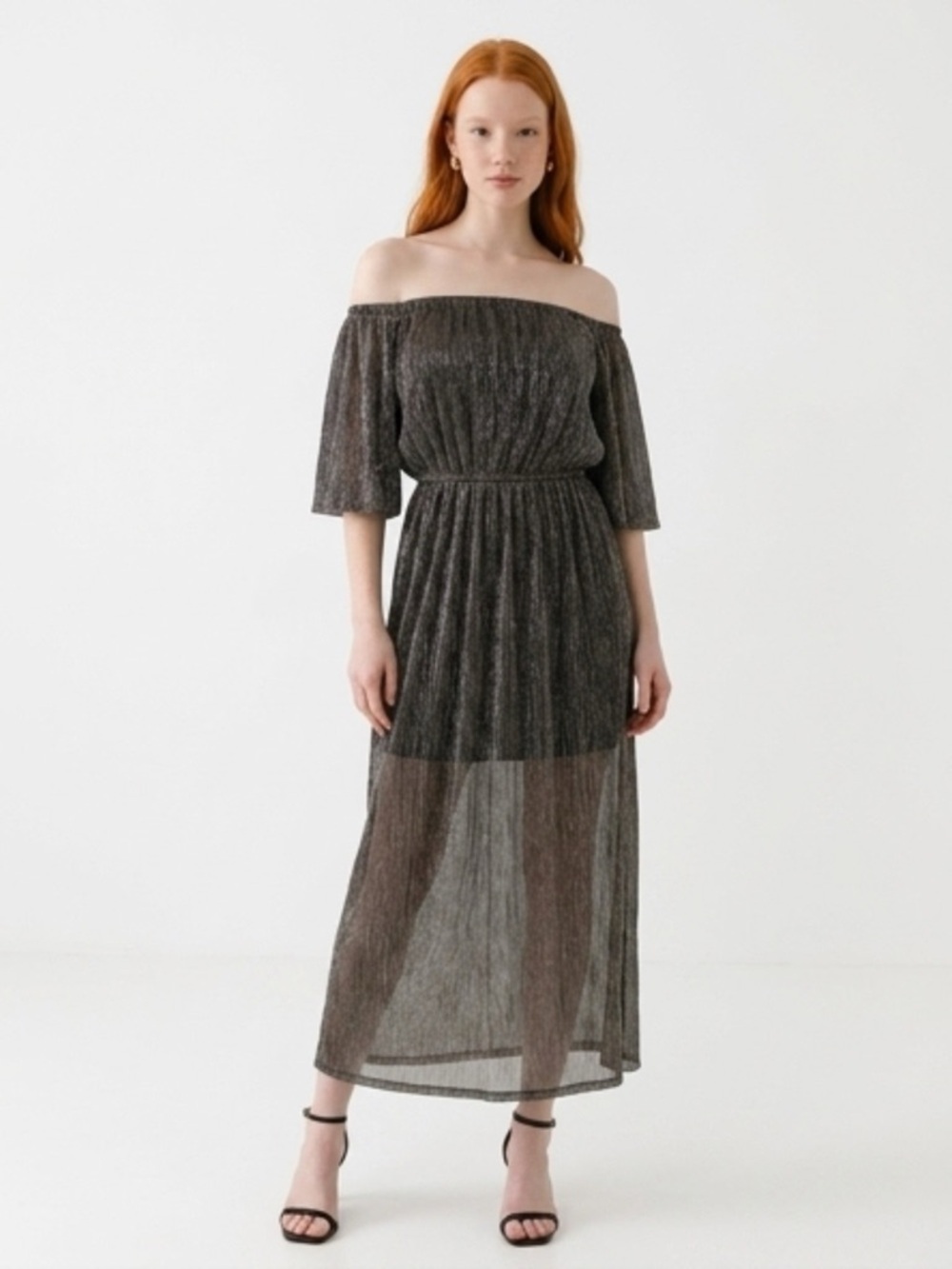MINKPINK Off-Shoulder Shimmer Brown Dress